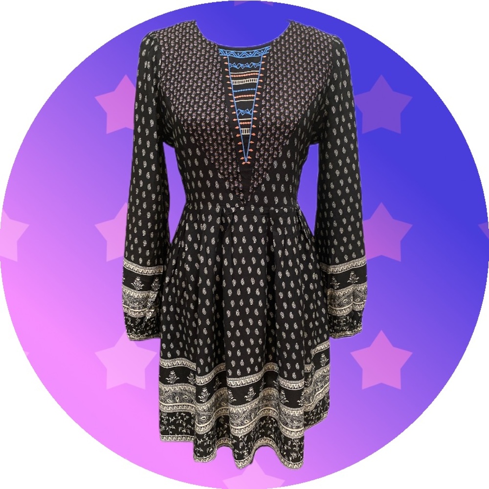 Boho black and cream dress